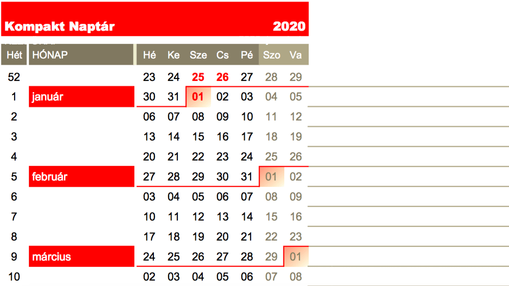 Kompakt naptár 2026 előnézete