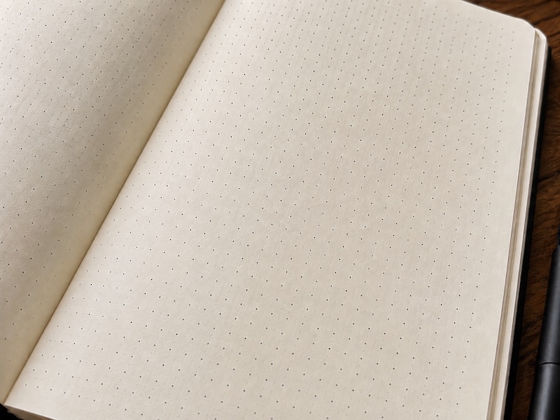 Bullet Journal pontozott (dot grid) lapok közelről